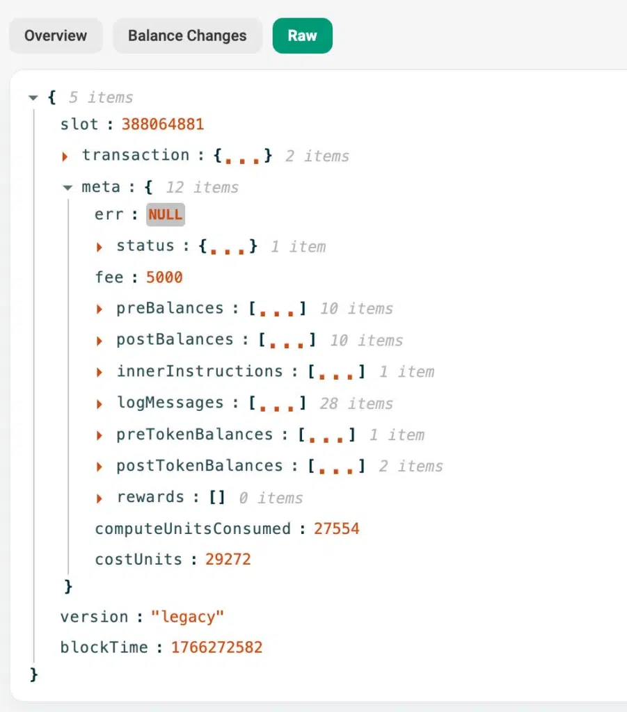 Solscan raw transaction metadata on Solscan